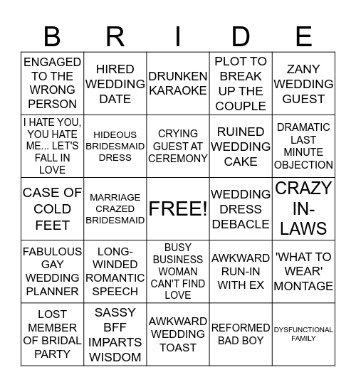 WEDDING MOVIE CLICHE BINGO Card