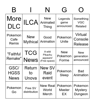 Pokemon Presents 2024 Bingo Card