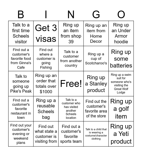 Cashier Bingo Card