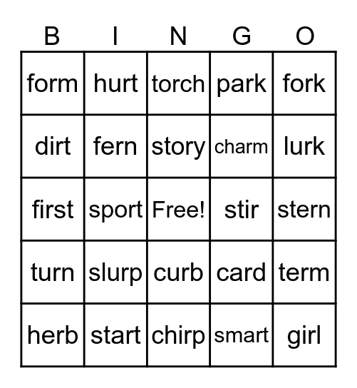 R-Controlled Vowels Bingo Card