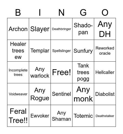 Hero talents Bingo Card