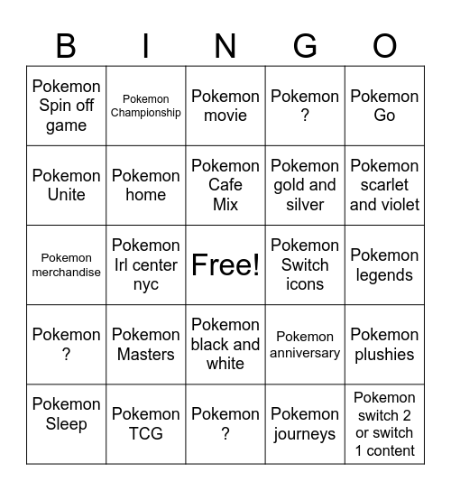 Pokemon day 2024 Bingo Card