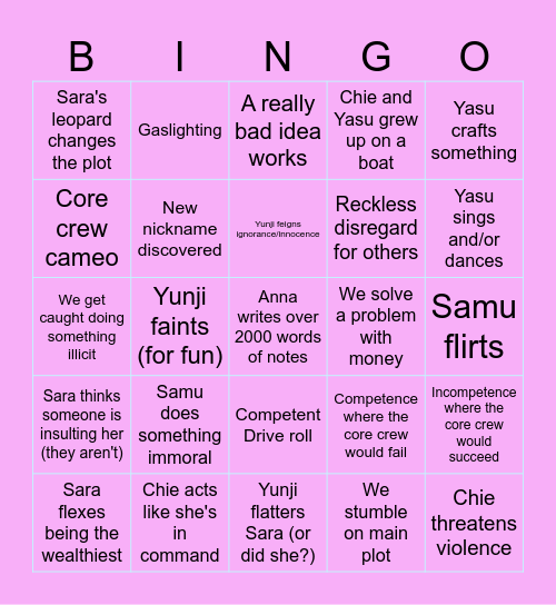Alt Session Bingo Card