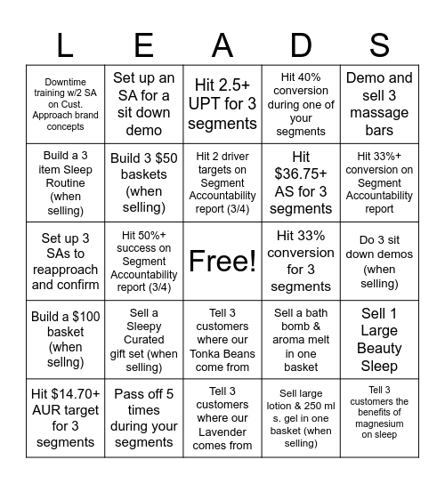 Floor Leader Bingo Card