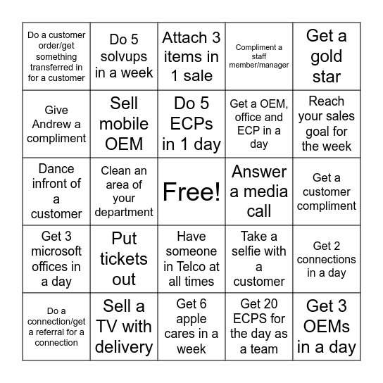 Sales Bingo Card