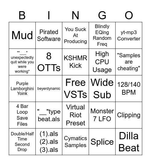 EDM Prod Bingo Card