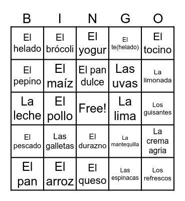 Vocabulario Bingo Card