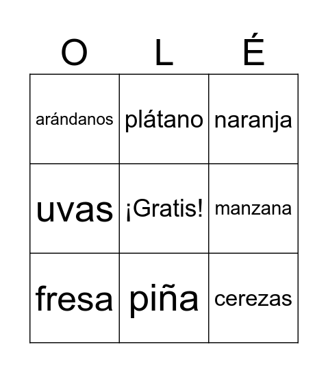 Las frutas Bingo Card