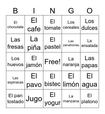 Vocabulary Bingo Card