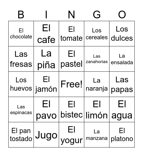 Vocabulary Bingo Card