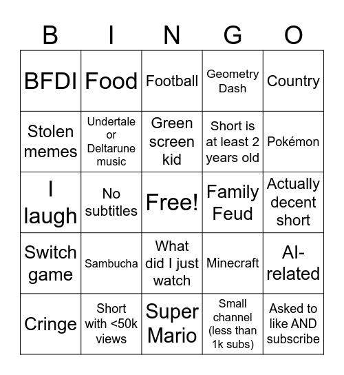 Untitled Bingo Card