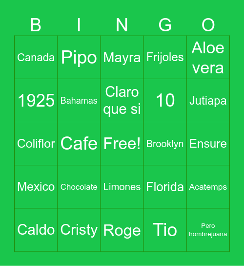 Abue Bingo Card
