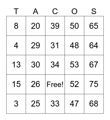 Tech & Tacos Bingo! Bingo Card