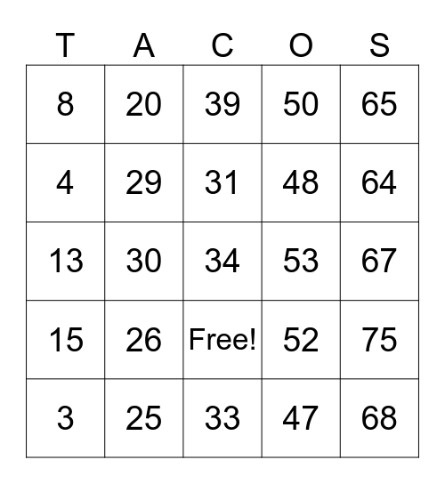 Tech & Tacos Bingo! Bingo Card