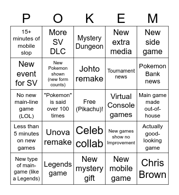 Pokemon Day 2024 Bingo Card
