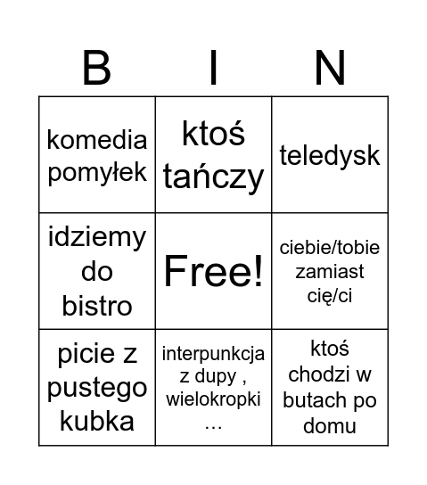bingo ogólne Bingo Card