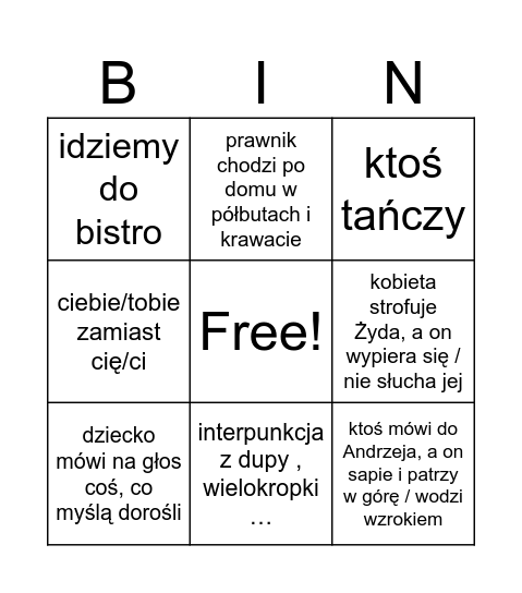 bingo ogólne Bingo Card