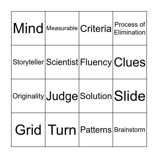 Critical Thinking BINGO Card