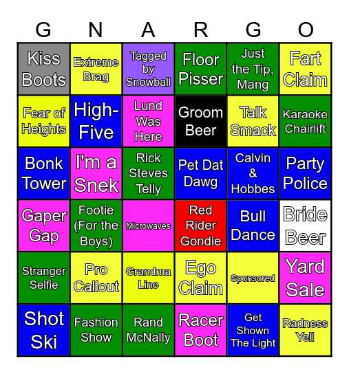 The Game of GNAR-GO Bingo Card