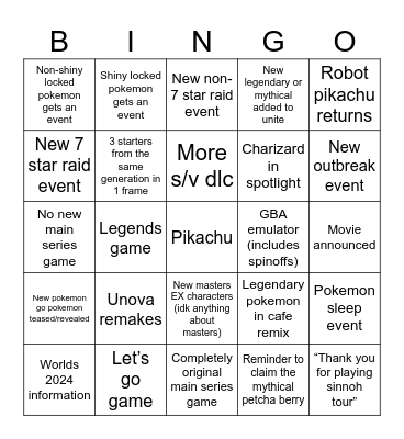 Pokemon day Bingo Card