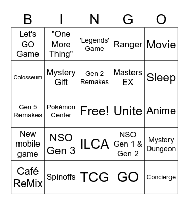Pokémon Presents Bingo Card