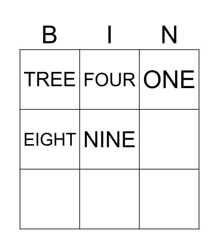 NUMBERS Bingo Card