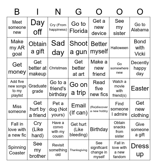 Yearly Checklist Bingo Card