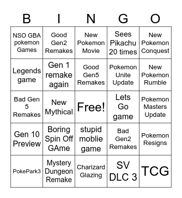 Pokemon Direct Bingo Card