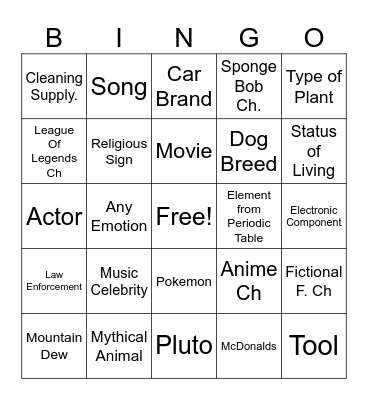 I.C. Bingo! Meh Mode Bingo Card