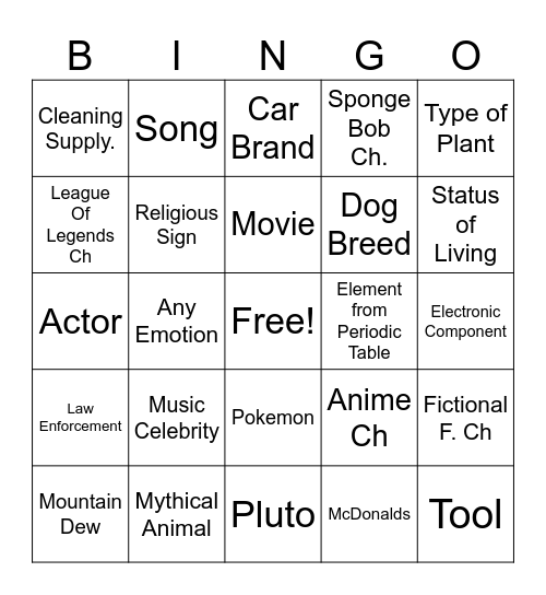 I.C. Bingo! Meh Mode Bingo Card