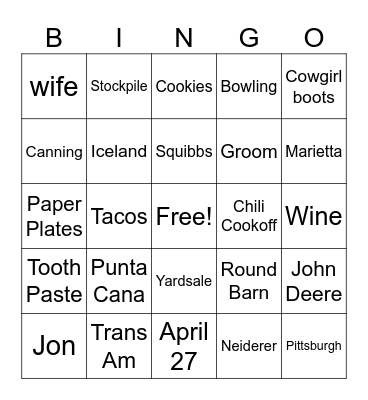 Bridal Shower Bingo Card