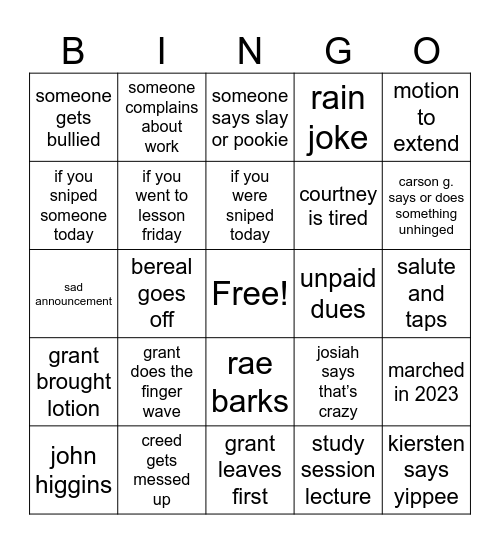 Untitled Bingo Card