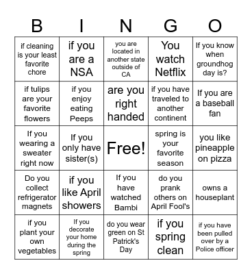 Spring Bingo Card