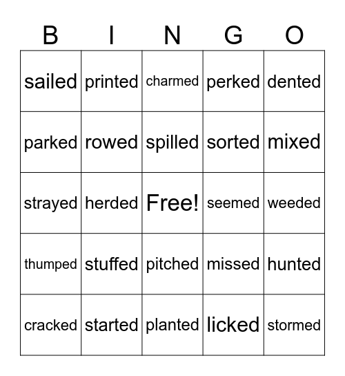 Margaret and Nia 3 sounds of -ed Bingo Card