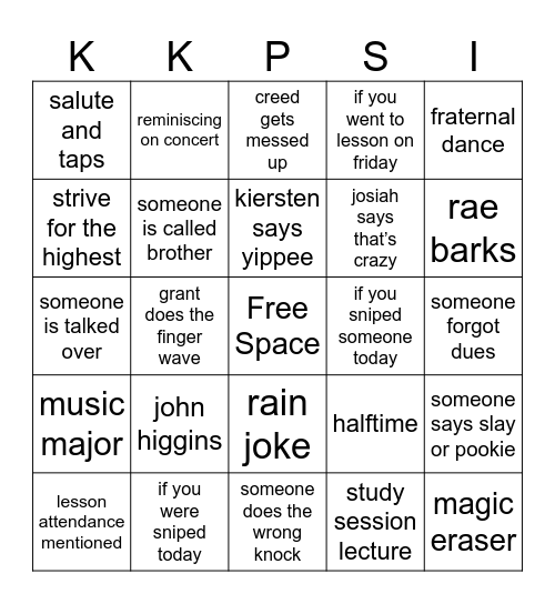 Chapter Bingo Card