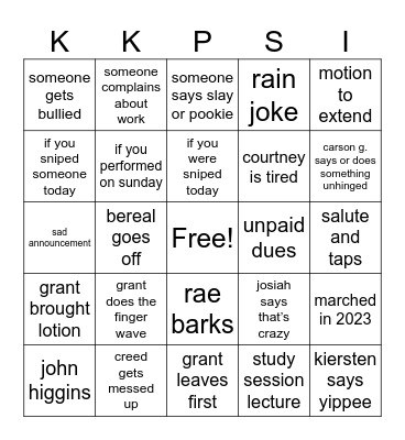 Chapter Bango Bingo Card