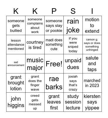 KKPsi Bingo Card