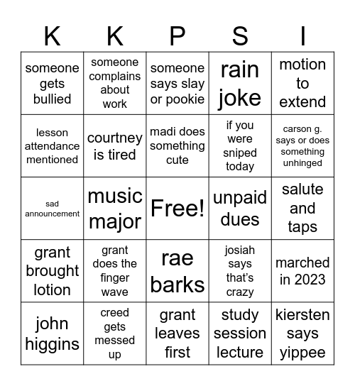 KKPsi Bingo Card