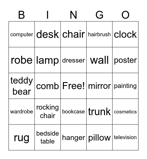 in the bedroom Bingo Card