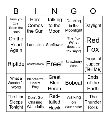 Nature Music Bingo Card