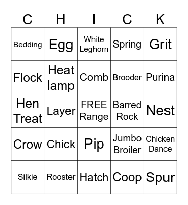 Burnett Dairy Chick Bingo Card
