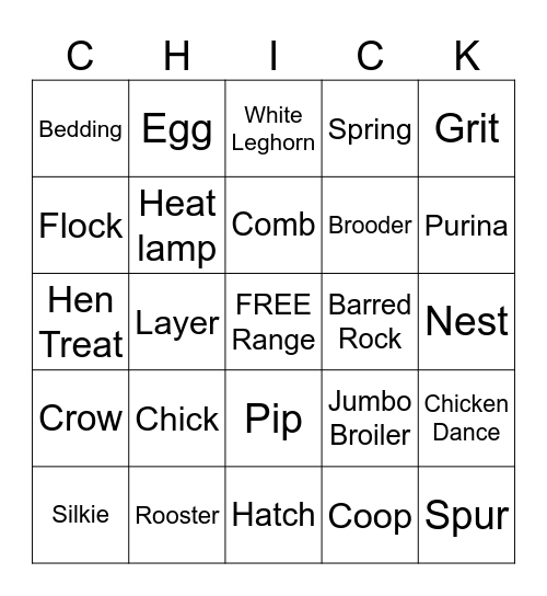 Burnett Dairy Chick Bingo Card