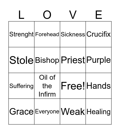 Anointing of the Sick Bingo Card