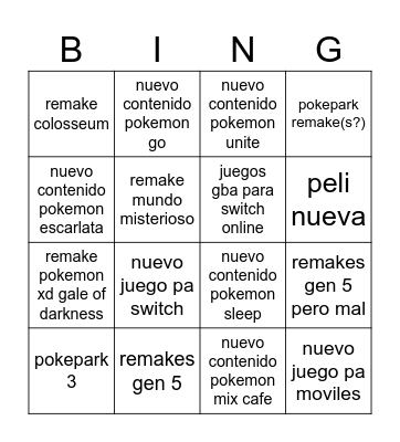 pokemon mañana bingo Card