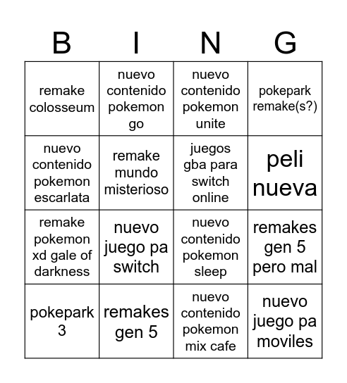 pokemon mañana bingo Card