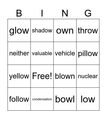 Set 1: vowel sounds ow Bingo Card