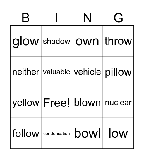 Set 1: vowel sounds ow Bingo Card