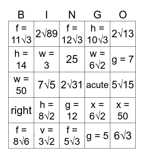 Quiz Review Bingo Card