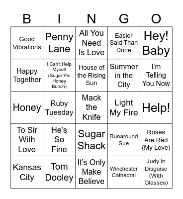 DJ Bingo 50s & 60s Bingo Card