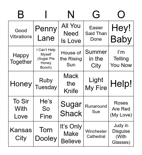 DJ Bingo 50s & 60s Bingo Card